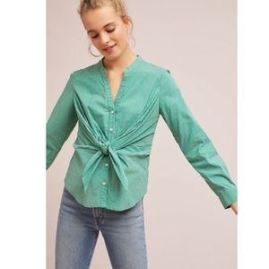 -Maeve Anthropologie Knotted Button Green Stripe 0